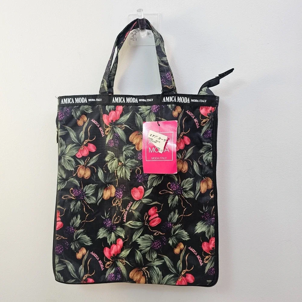 Italian Boho Prep Tote Bag Black Dark Academia Garden School AMICA MODA Flawed
